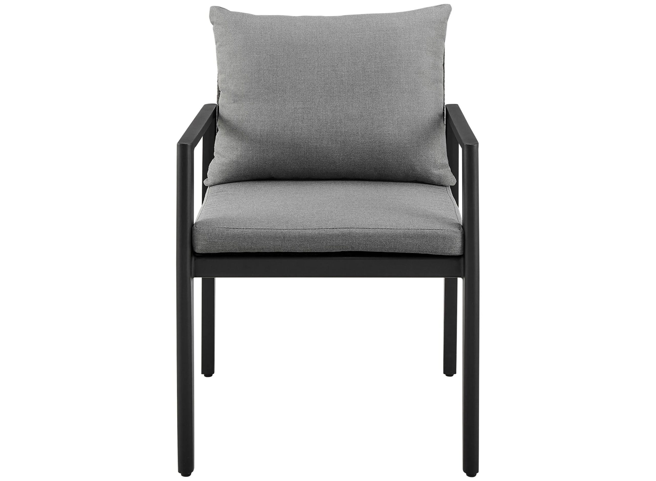 Cayman Outdoor Patio Dining Chairs with Arms in Aluminum with Gray Cushions - Set of 2