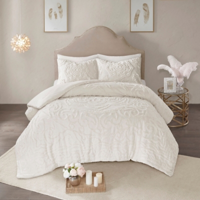 Cecily 3-Piece Tufted Cotton Chenille Medallion King/California King Comforter Set, Ivory