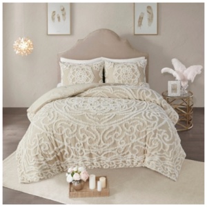 Cecily Tufted Cotton Chenille Medallion Full/Queen Comforter Set, Taupe