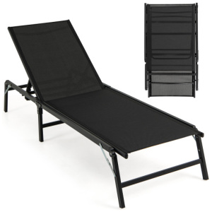Chaise Lounge Chair Set of 2 Foldable Patio Lounge Chairs-Black