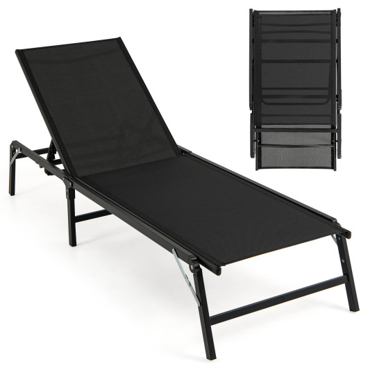 Chaise Lounge Chair Set of 2 Foldable Patio Lounge Chairs-Black