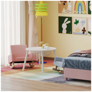 Children's Room Furniture Bundle: Twin Pink Bed, Blue & Pink Rocking Chairs, Storage End Table