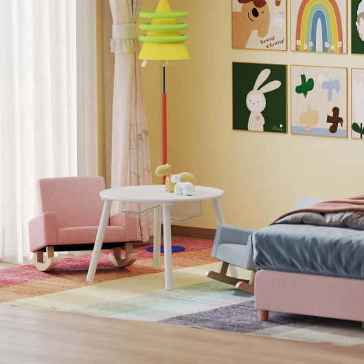 Children's Room Furniture Bundle: Twin Pink Bed, Blue & Pink Rocking Chairs, Storage End Table