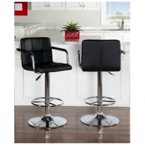 Chrome Quilted Adjustable Height Bar Stool, Black