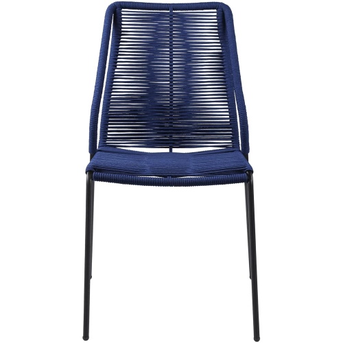 Clip Indoor Outdoor Stackable Steel Dining Chair with Blue Rope - Set of 2