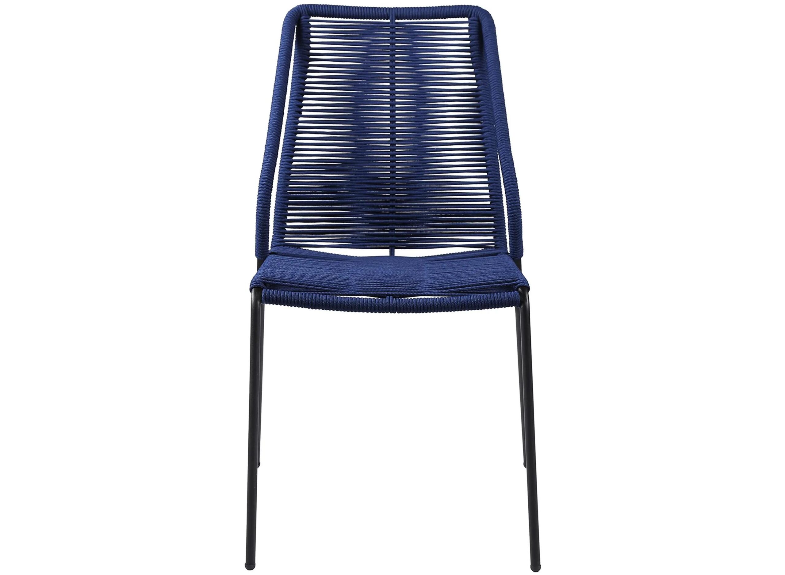 Clip Indoor Outdoor Stackable Steel Dining Chair with Blue Rope - Set of 2