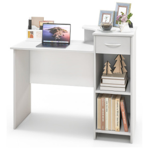 Computer Desk Modern Laptop PC Desk with Adjustable Shelf and Cable Hole-White