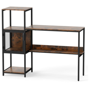 Computer Desk with Bookshelf Home Office Desk with Storage Cabinet and Shelves-Rustic Brown