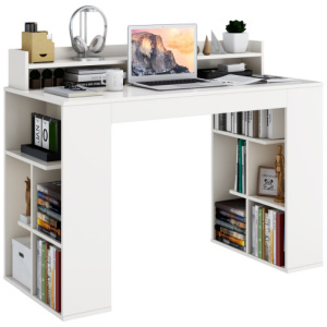 Computer Desk with Dual 3-Tier Bookshelf and Monitor Shelf-White