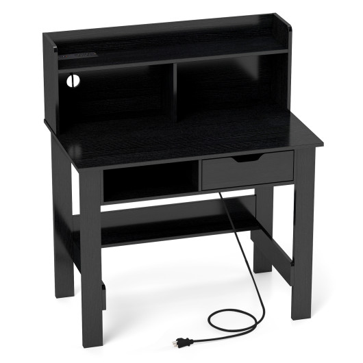Computer Desk with Power Outlets USB Ports and Type-C-Black