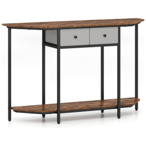 Console Table with 2 Drawers and Open Storage Shelf-Rustic Brown