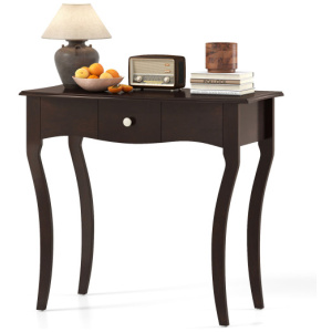 Console Table with Drawer and Solid Wood Frame-Espresso
