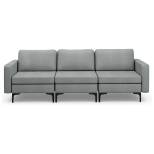Convertible Leather Sofa Couch with Magazine Pockets 3-Seat with 2 USB Port-Dark Gray