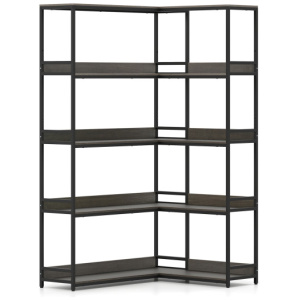 Corner Bookshelf 5-Tier L-Shaped Bookcase Etagere Bookshelf with Metal Frame-Oak