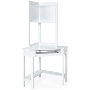 Corner Computer Desk with Hutch and Storage Shelves-White