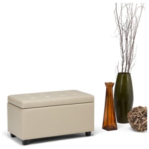 Cosmopolitan 34 inch Wide Transitional Rectangle Storage Ottoman in Satin Cream Faux Leather