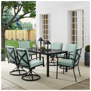 Crosley Furniture Kaplan Outdoor Dining Table and 4 Swivel Chairs and 2 Dining Chairs, Mist