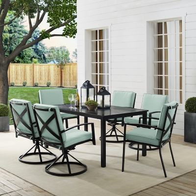 Crosley Furniture Kaplan Outdoor Dining Table and 4 Swivel Chairs and 2 Dining Chairs, Mist
