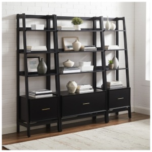 Crosley Furniture Landon 70" Etagere Bookcase Set, Matte Black
