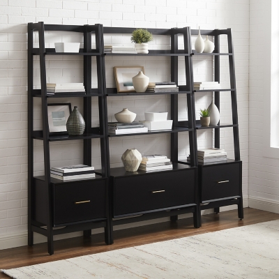 Crosley Furniture Landon 70" Etagere Bookcase Set, Matte Black