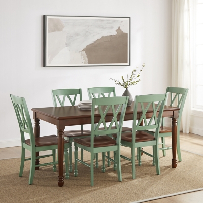 Crosley Furniture Shelby Dining Table and 6 Chairs, Distressed Teal