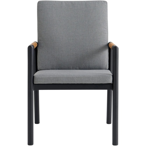 Crown Black Aluminum and Teak Outdoor Dining Chair with Dark Gray Fabric - Set of 2