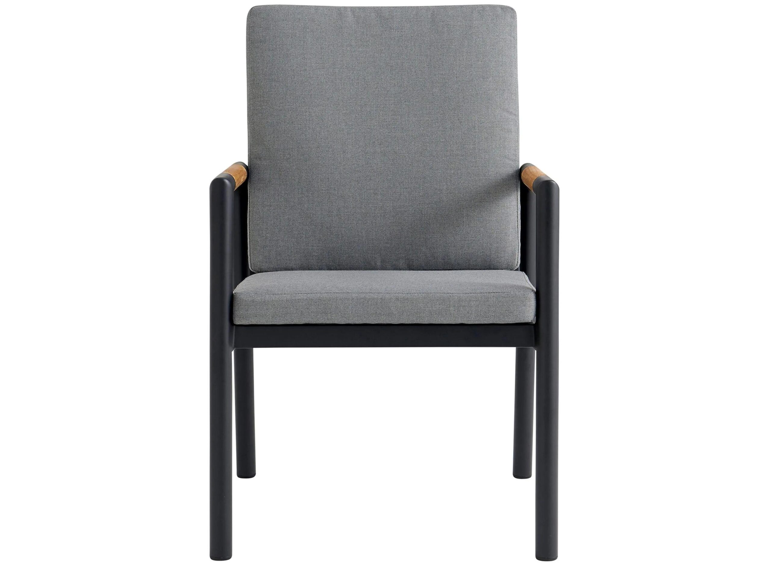 Crown Black Aluminum and Teak Outdoor Dining Chair with Dark Gray Fabric - Set of 2