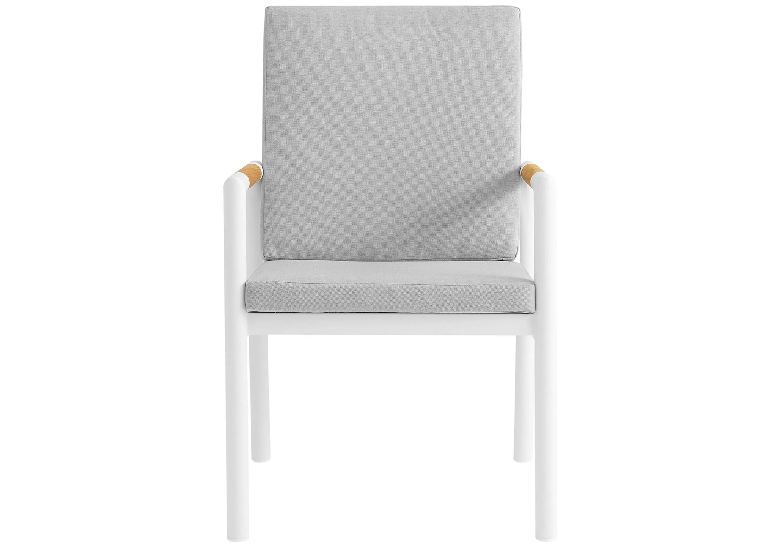 Crown White Aluminum and Teak Outdoor Dining Chair with Light Gray Fabric - Set of 2