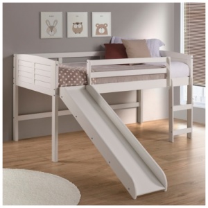 Donco Kids Louver Twin Loft Bed with Slide, White