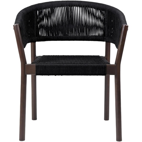 Doris Outdoor Patio Dining Chair in Dark Eucalyptus Wood with Black Rope - Set of 2