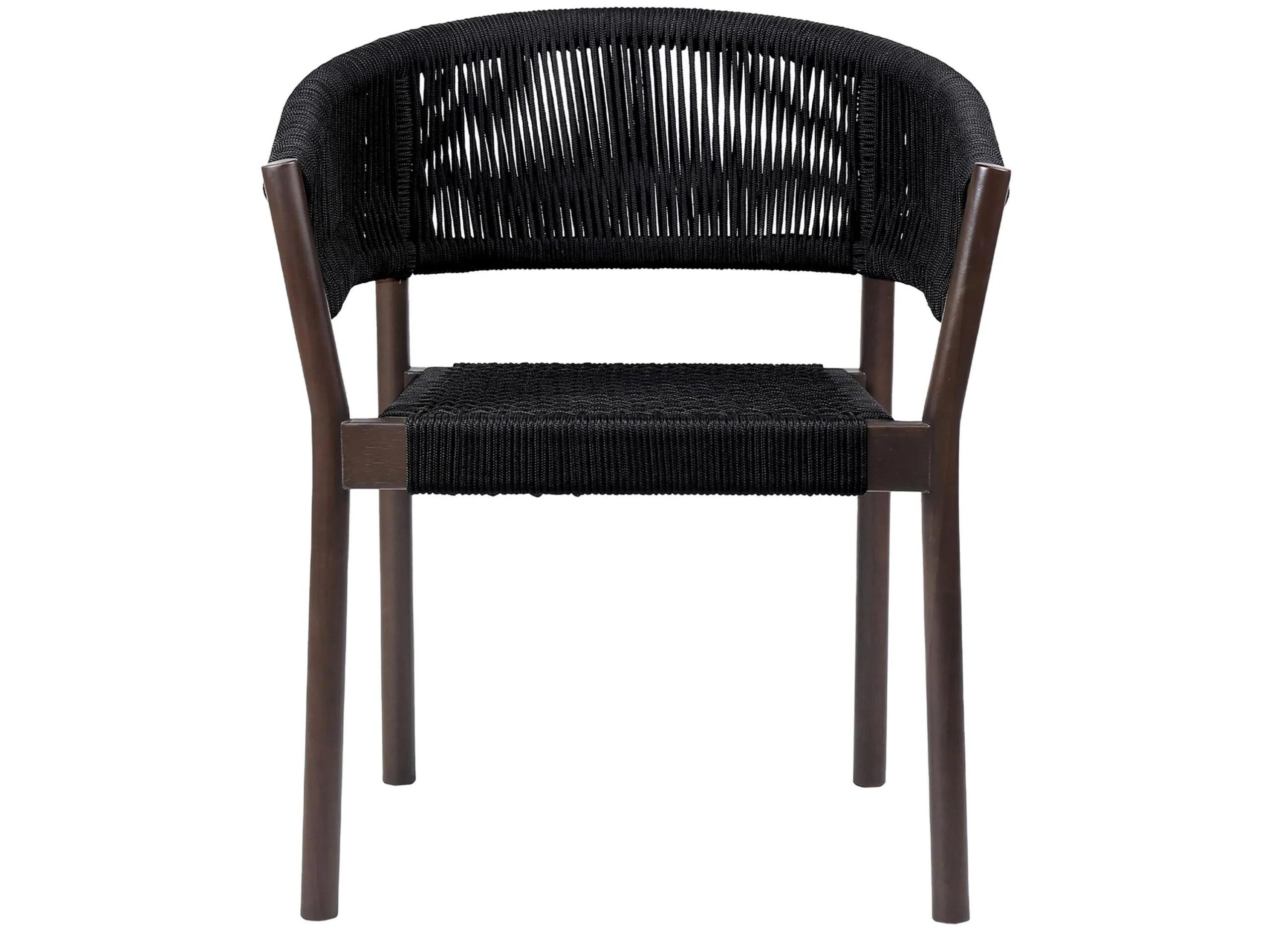 Doris Outdoor Patio Dining Chair in Dark Eucalyptus Wood with Black Rope - Set of 2