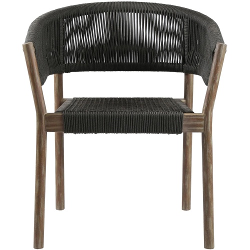 Doris Outdoor Patio Dining Chair in Light Eucalyptus Wood with Charcoal Rope - Set of 2