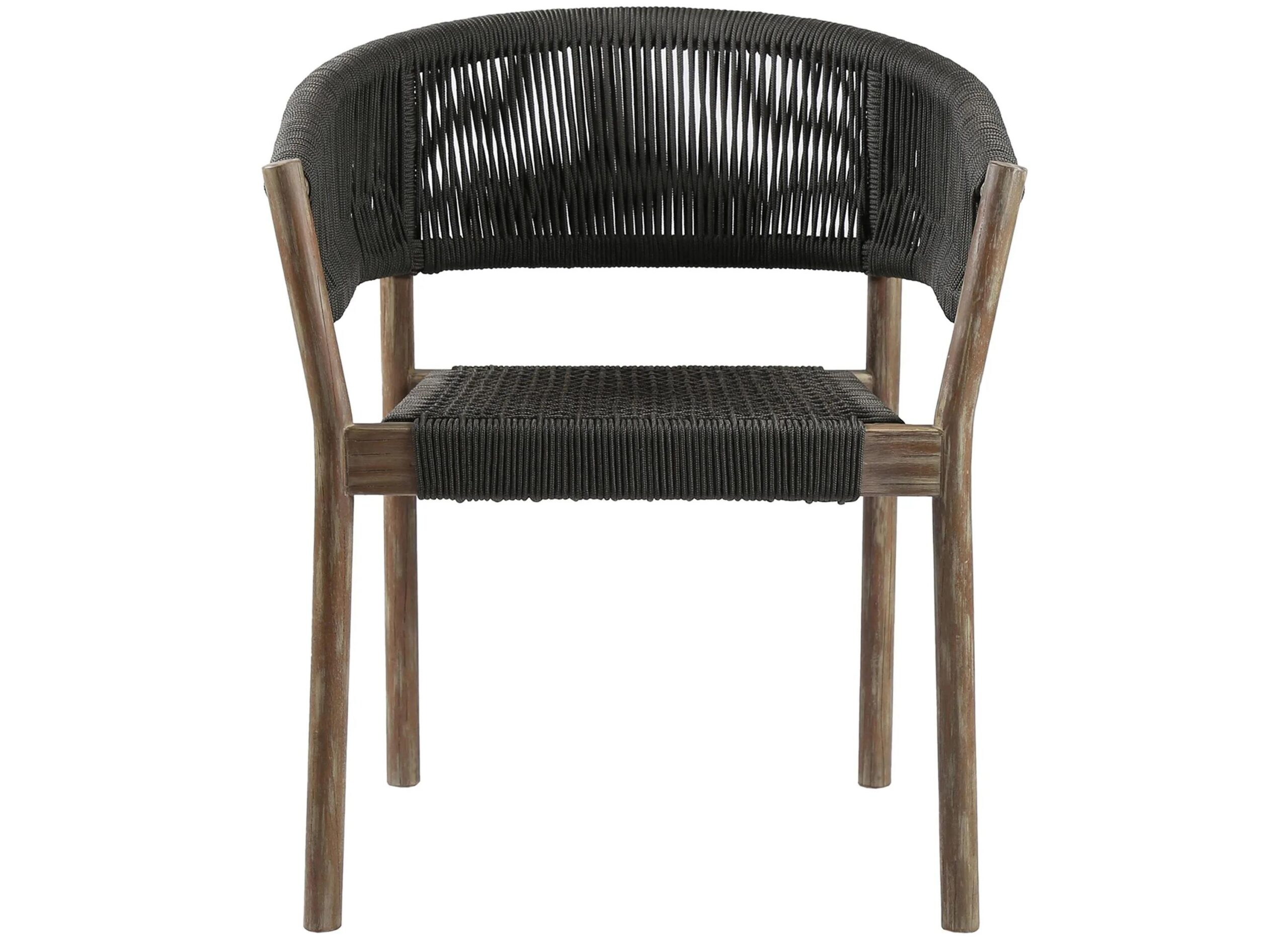 Doris Outdoor Patio Dining Chair in Light Eucalyptus Wood with Charcoal Rope - Set of 2