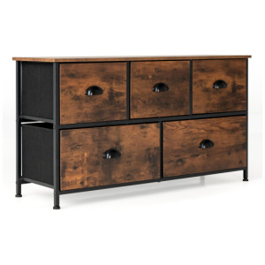 Dresser Organizer with 5 Drawers and Wooden Top-Rustic Brown