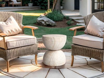 Empire Art Direct Enchanted Duality Accent Side Table, Beige