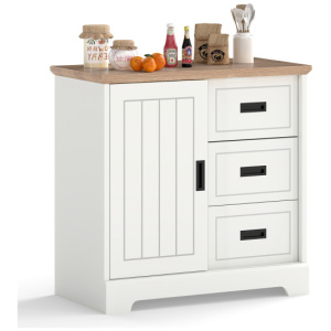 Farmhouse Sideboard Buffet Cabinet Kitchen Pantry with Sliding Doors-White