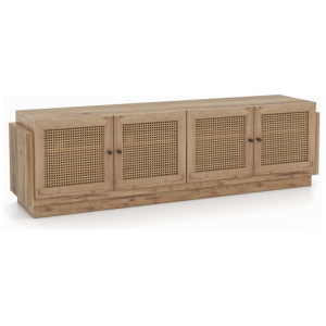 Farmhouse TV Stand for TVs up to 75 Inches with 2 Cabinets-Oak