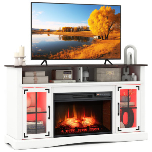 Fireplace TV Stand with Remote Controls and Thermostat for TVs Up to 50 Inch-White