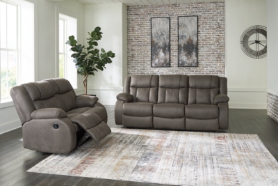 First Base Manual Reclining Sofa and Loveseat, Gunmetal