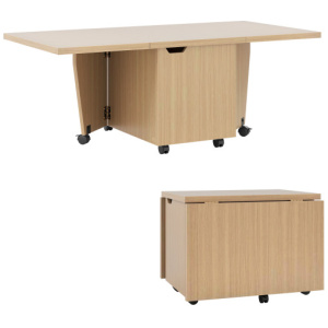 Foldable Coffee Table with Storage Cabinet Extendable Center Table-Oak