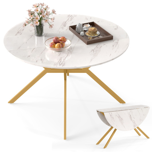 Folding Dining Table 47 Inch Extendable Round Kitchen Table with Drop Leaves-White