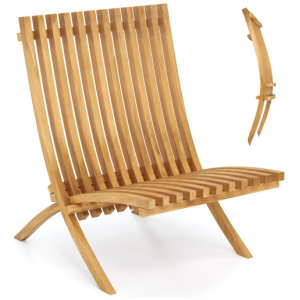 Folding Teak Wood Outdoor Lounge Chair with Slatted Seat and Backrest