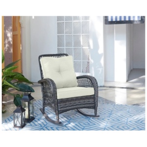 Fruttuo Outdoor Rocking Chair with Cushion, Gray/Cream