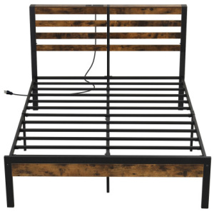 Full/Queen Size Bed Frame with Charging Station and Storage Headboard-Full Size
