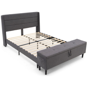 Full/Queen Size Upholstered Platform Bed Frame with Storage Ottoman-Full Size