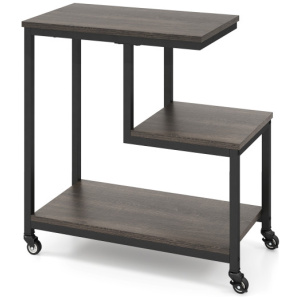 G-shaped Side Table 3-Tier Mobile End Table with Open Shelves-Gray