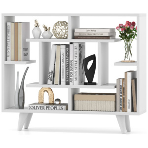 Geometric Bookcase with Anti-Tipping Kit and Storage Shelving Unit-White