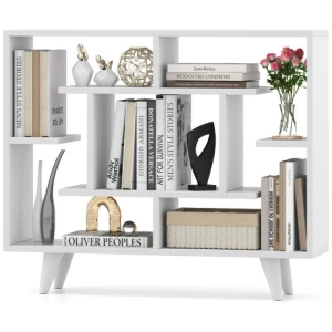 Geometric Bookcase with Anti-Tipping Kit and Storage Shelving Unit-White