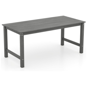 HDPE Outdoor Dining Table for 6 Person with Wood-Like Tabletop and Umbrella Hole-Gray