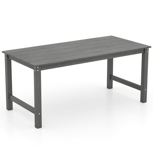 HDPE Outdoor Dining Table for 6 Person with Wood-Like Tabletop and Umbrella Hole-Gray